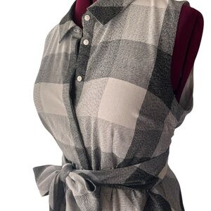 Lace & Mesh Sleeveless Dress – Black & White Buffalo Plaid (Size L)